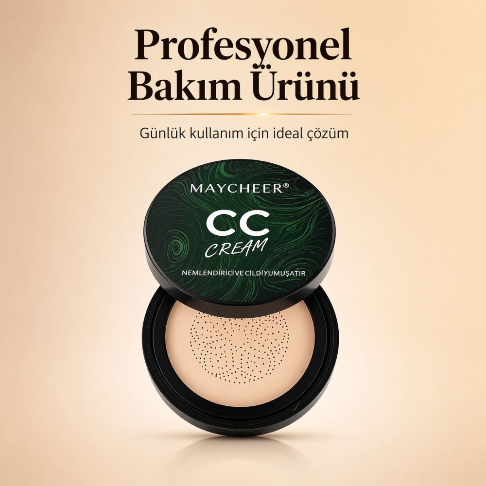 MAYCHEER Nemlendirici Kapatıcı CC Krem – Pürüzsüzleştirici, Cilt Tonu Eşitleyici, Uzun Süre Kalıcı CC Cushion