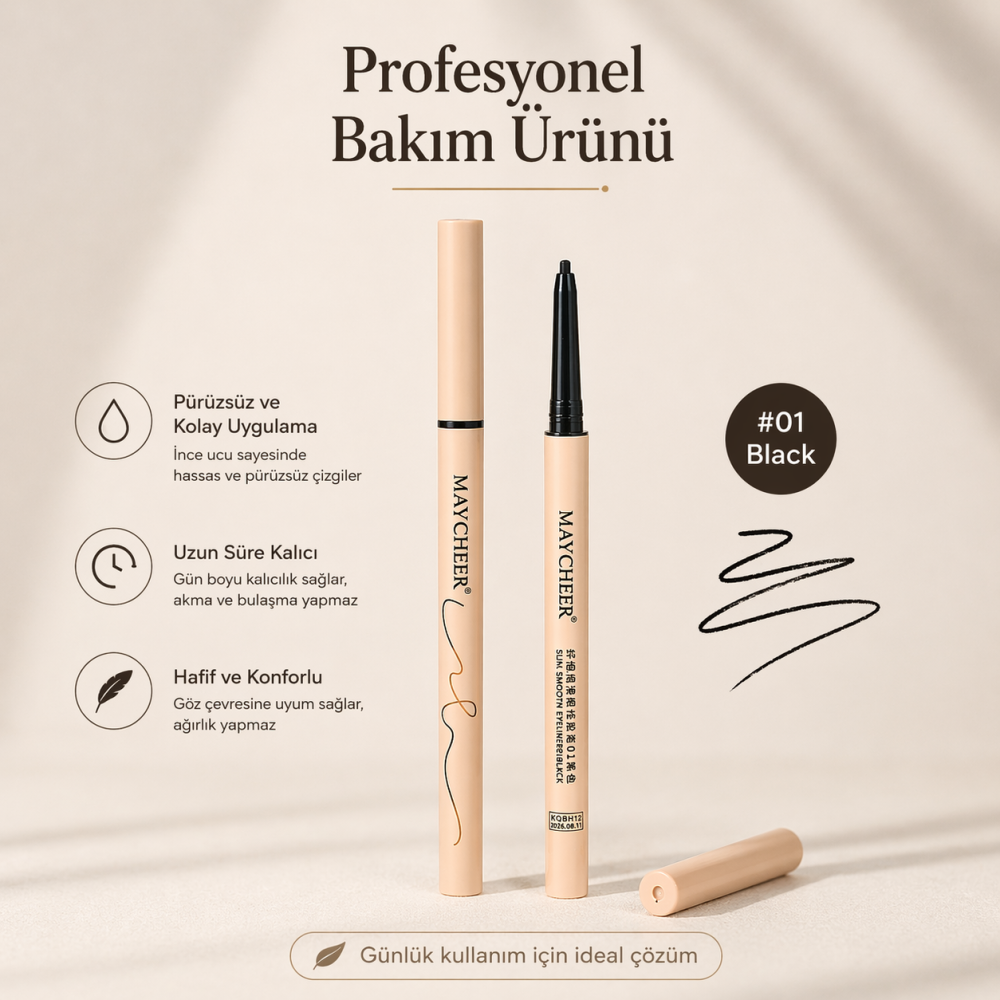 MAYCHEER 1.5mm Micro Jel Siyah Eyeliner Kalemi – Suya Dayanıklı, Kalıcı, İnce Uçlu Döner Mekanizmalı (3 Renk)