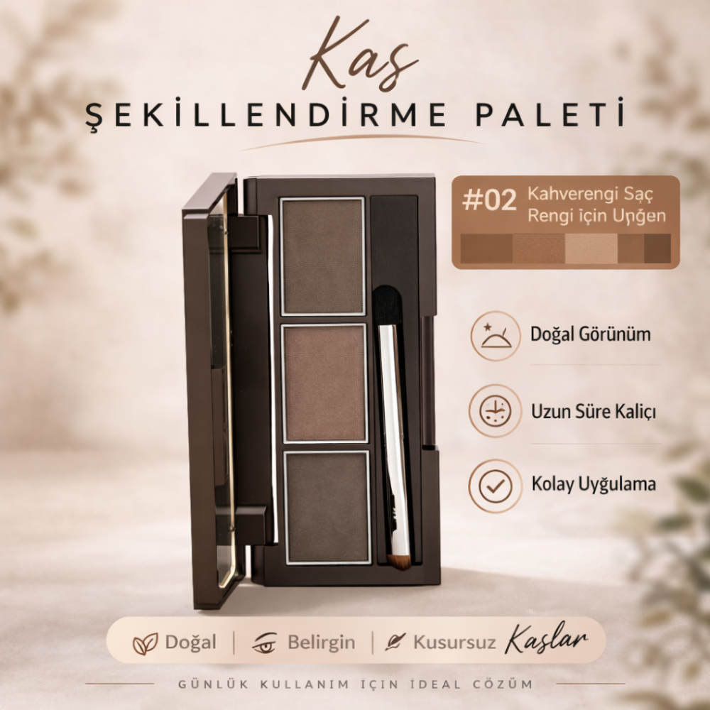 MAYCHEER Profesyonel Kaş Farı Paleti - 3 Renk Seçeneği + Çift Uçlu Fırça | Doğal Kaş Şekillendirme ( 02 )