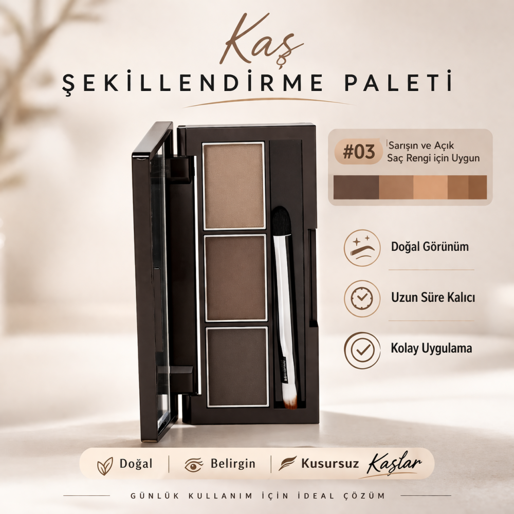 MAYCHEER Profesyonel Kaş Farı Paleti - 3 Renk Seçeneği + Çift Uçlu Fırça | Doğal Kaş Şekillendirme ( 03 )