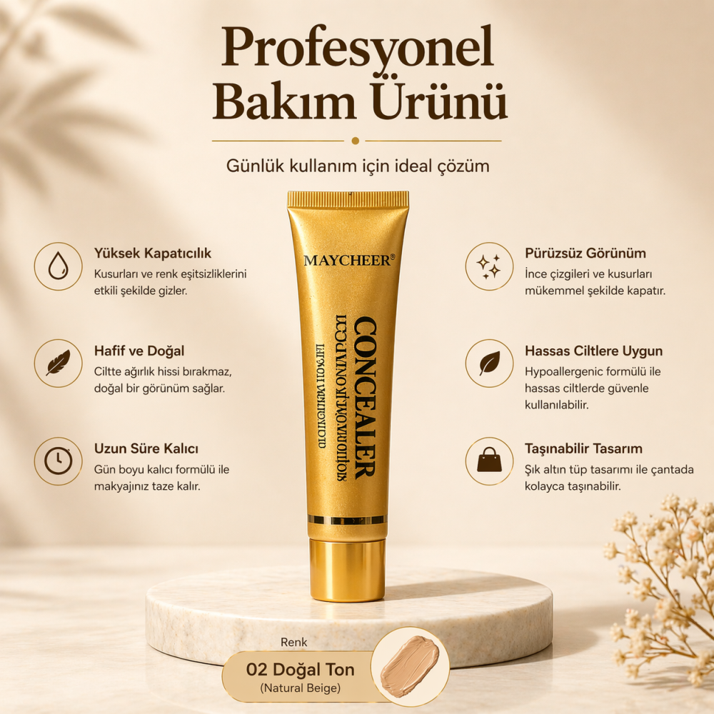 MAYCHEER  Little Gold Tube Concealer – Yüksek Kapatıcılık Fondöten  Kapatıcı 30g – Suya Dayanıklı, Uzun Kalıcı ( 2 )