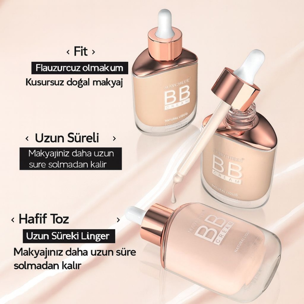 MAYCHEER BB Cream Natural Liquid Foundation – 12 Saat Kalıcı, Mat & Yağsız BB Krem